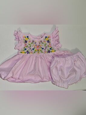 Pink Embroidered Baby Dress with Blooming Floral Detail